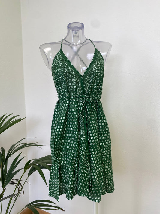 Abito Donna lacci schiena corto verde