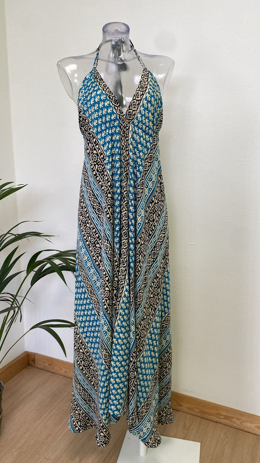 Abito Donna lacci schiena Safari Azzurro/Nero